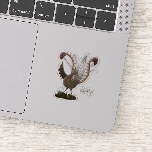 Cute happy superb lyrebird cartoon illustratie sticker (Detail)