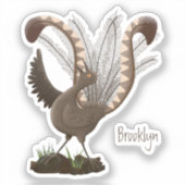 Cute happy superb lyrebird cartoon illustratie sticker (Voorkant)