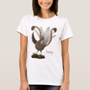 Cute happy superb lyrebird cartoon illustratie t-shirt