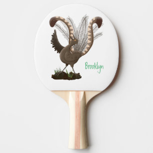 Cute happy superb lyrebird cartoon illustratie tafeltennisbatje