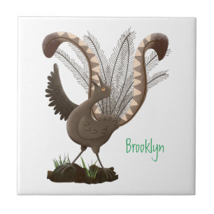 Cute happy superb lyrebird cartoon illustratie tegeltje