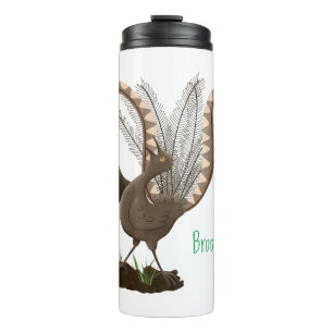 Cute happy superb lyrebird cartoon illustratie thermosbeker
