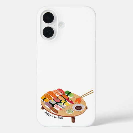 Cute Happy Sushi Plate iPhone 16 Hoesje (Achterkant)