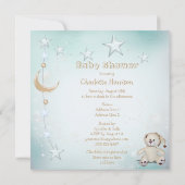 Cute Happy Teddy, Moon & Stars Baby shower Kaart (Achterkant)