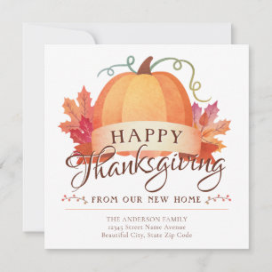 Cute Happy Thanksgiving New Address Pumpkin Moving Aankondiging