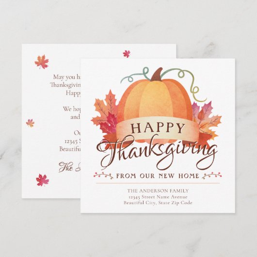 Cute Happy Thanksgiving New Address Pumpkin Moving Aankondiging (Voorkant / Achterkant)