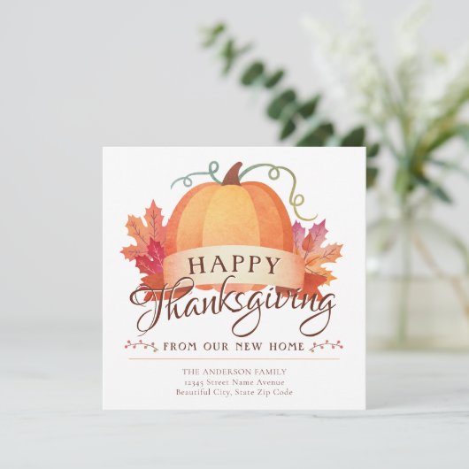 Cute Happy Thanksgiving New Address Pumpkin Moving Aankondiging (Staand voorkant)