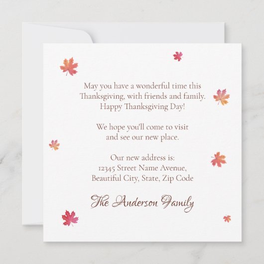 Cute Happy Thanksgiving New Address Pumpkin Moving Aankondiging (Achterkant)