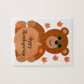 Cute Happy Thanksgiving Teddy Bear Pumpkin Leaves Legpuzzel (Horizontaal)