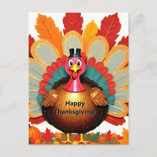 Cute Happy Thanksgiving Turkey Briefkaart (Voorkant)