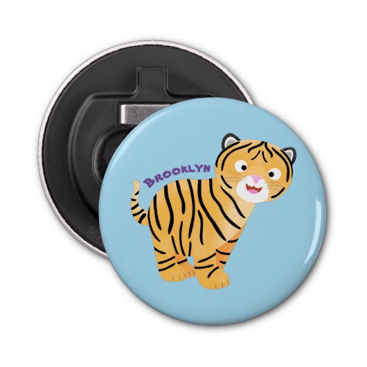 Cute happy tijgerkub cartoon button flesopener (Voorkant)
