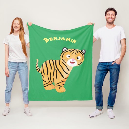 Cute happy tijgerkub cartoon fleece deken (In situ)