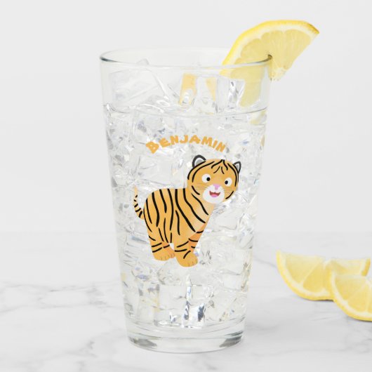 Cute happy tijgerkub cartoon glas (Achterkant ijs)