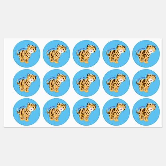 Cute happy tijgerkub cartoon labels (Vel)