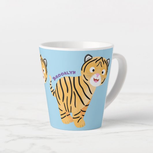 Cute happy tijgerkub cartoon latte mok (Rechterhoek)