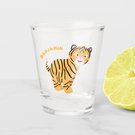 Cute happy tijgerkub cartoon shot glas (Voorkant)