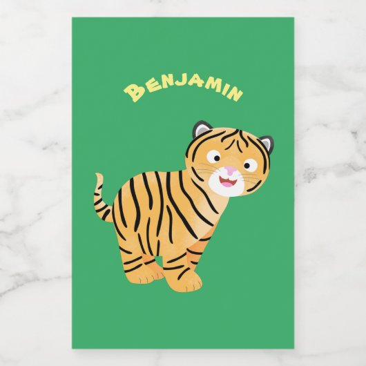 Cute happy tijgerkub cartoon voedselcontainer etiket (Enkel label)