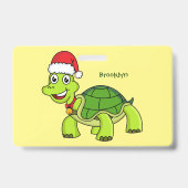 Cute happy tortoise in Santa hat Badge (Achterkant)