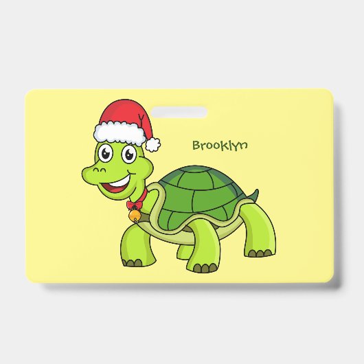 Cute happy tortoise in Santa hat Badge (Voorzijde)