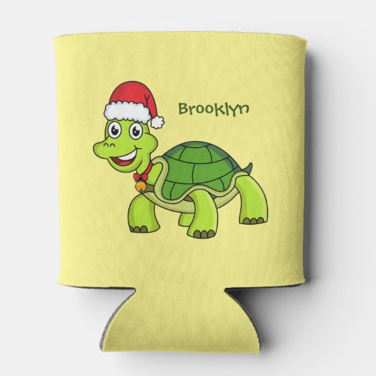 Cute happy tortoise in Santa hat Blikjeskoeler (Achterkant)