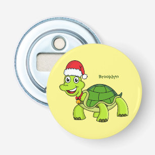 Cute happy tortoise in Santa hat Button Flesopener