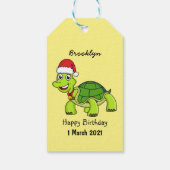 Cute happy tortoise in Santa hat Cadeaulabel (Achterkant)