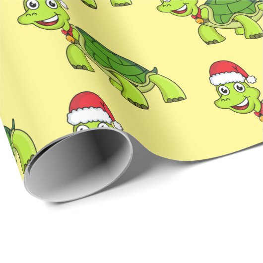 Cute happy tortoise in Santa hat Cadeaupapier (Rol Hoek)