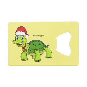 Cute happy tortoise in Santa hat Creditkaart Flessenopener