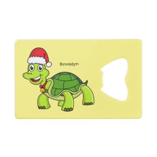 Cute happy tortoise in Santa hat Creditkaart Flessenopener (Voorkant (Horizontaal))