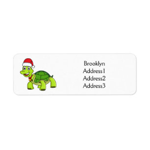 Cute happy tortoise in Santa hat Etiket
