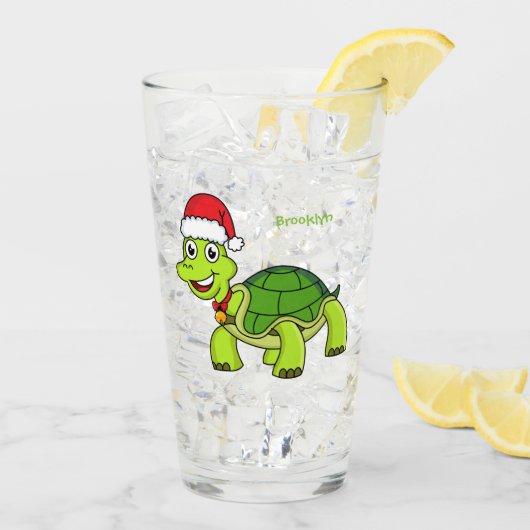 Cute happy tortoise in Santa hat Glas (Achterkant ijs)