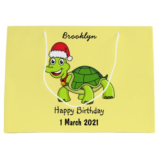 Cute happy tortoise in Santa hat Groot Cadeauzakje (Voorkant)