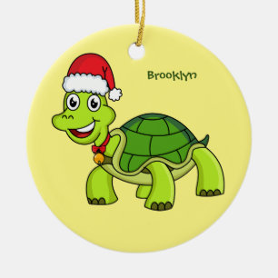 Cute happy tortoise in Santa hat Keramisch Ornament