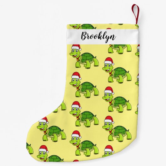 Cute happy tortoise in Santa hat Kleine Kerstsok (Achterkant)