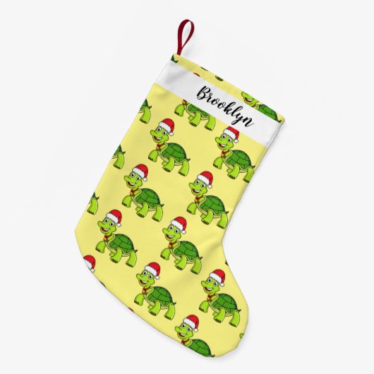 Cute happy tortoise in Santa hat Kleine Kerstsok (Voorkant (Hangend))