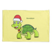 Cute happy tortoise in Santa hat Kussensloop (Achterkant)