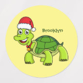 Cute happy tortoise in Santa hat Labels (Design 2)