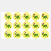 Cute happy tortoise in Santa hat Labels (Vel)