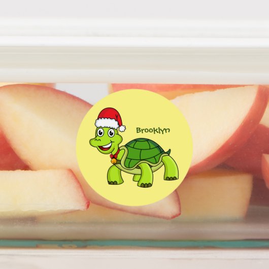Cute happy tortoise in Santa hat Labels (Aangebracht)