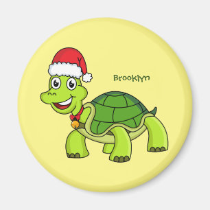Cute happy tortoise in Santa hat Magneet