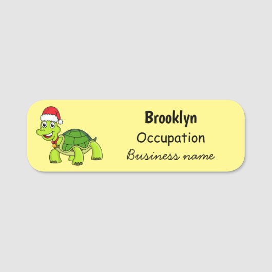 Cute happy tortoise in Santa hat Naamplaatje (Voorkant)