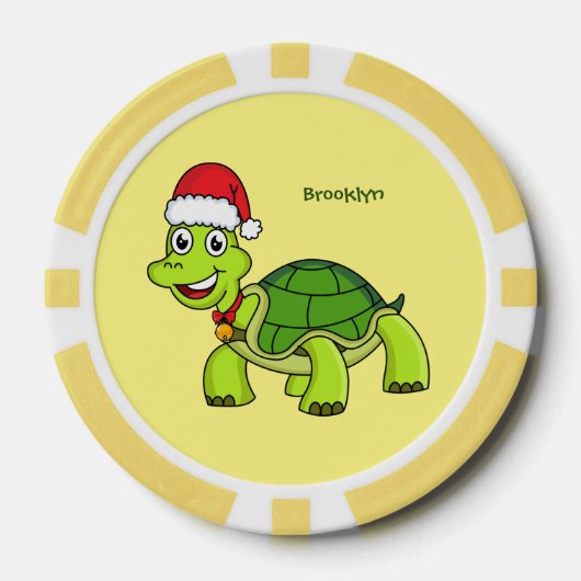 Cute happy tortoise in Santa hat Poker Chips (Voorkant)