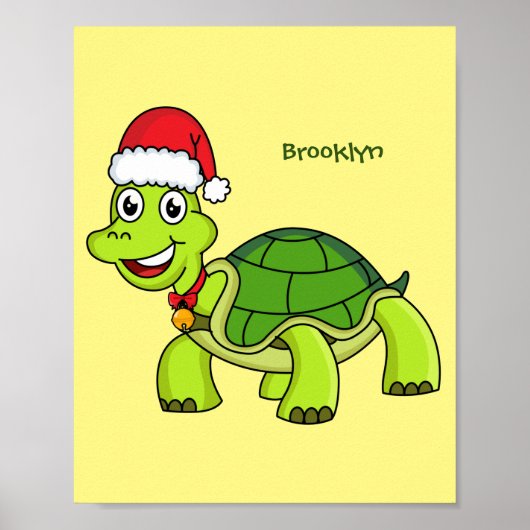 Cute happy tortoise in Santa hat Poster (Voorkant)