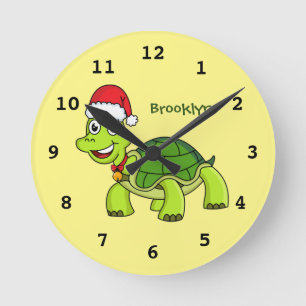 Cute happy tortoise in Santa hat Ronde Klok