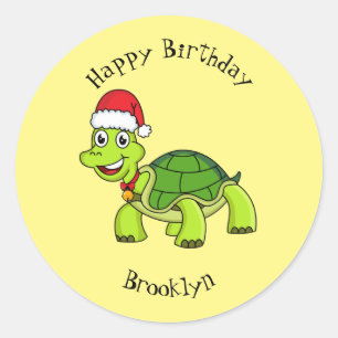 Cute happy tortoise in Santa hat Ronde Sticker