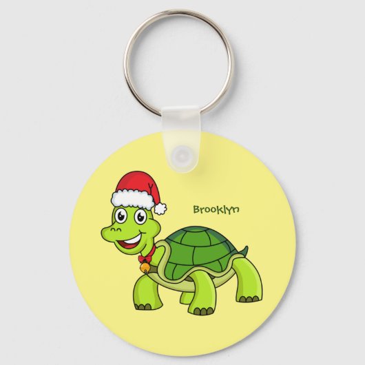Cute happy tortoise in Santa hat Sleutelhanger (Voorkant)