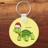 Cute happy tortoise in Santa hat Sleutelhanger (Voorkant)