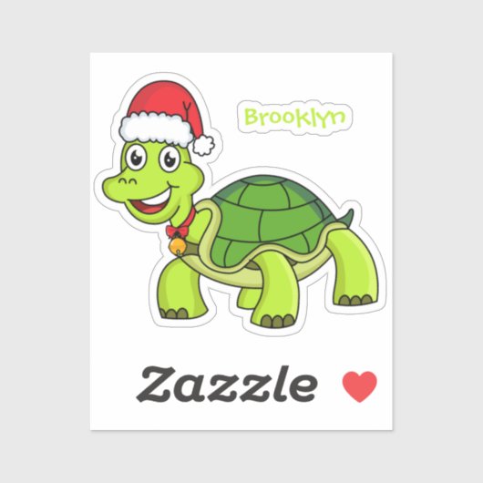 Cute happy tortoise in Santa hat Sticker (Vel)
