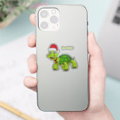Cute happy tortoise in Santa hat Sticker (Telefoon)