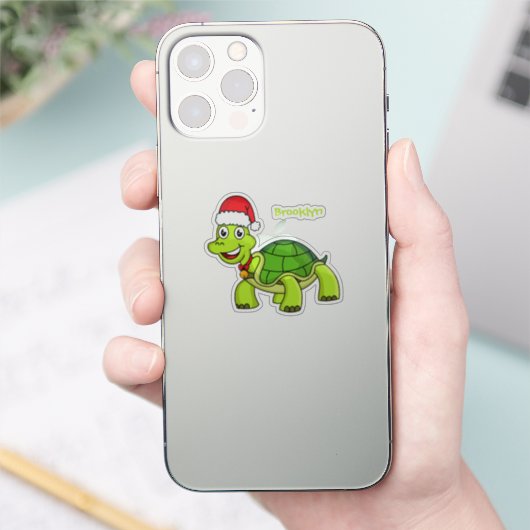 Cute happy tortoise in Santa hat Sticker (Telefoon)